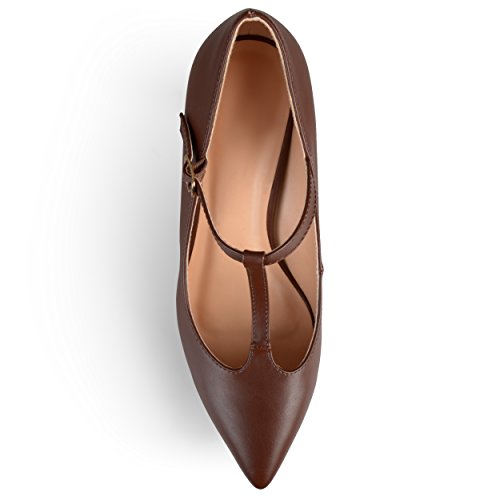 Brinley Co. Womens Classic T-Strap Pointed Toe Mary Jane Dress Pumps Brown 9 #TOP3