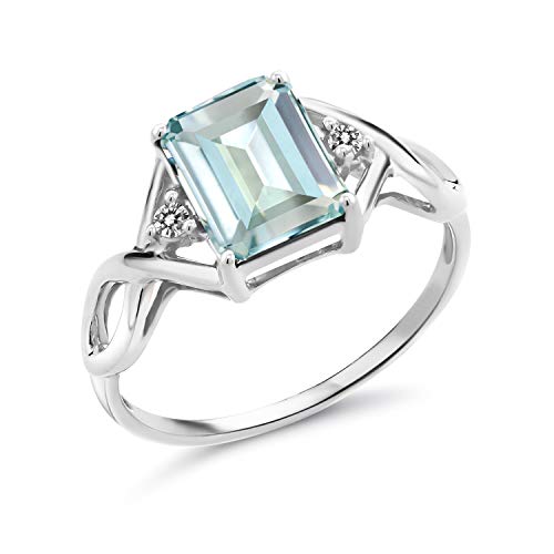 Gem Stone King 925 Sterling Silver Sky Blue Simulated Aquamarine and White Diamond Engagement Ring For Women (2.33 Cttw, Available in size 5, 6, 7, 8, 9)