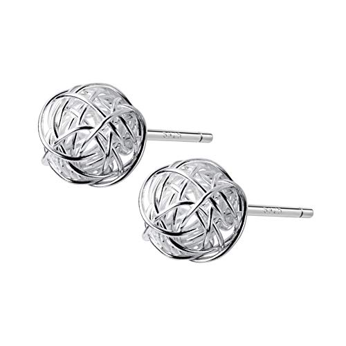 925 Sterling Silver Love Knot Ball Stud Earrings Hollow Out Round Piercings Ear Studs 6mm/8mm for Women Girls