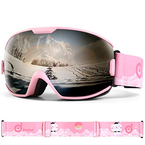 Odoland Children's Ski Goggles Snowboard Goggles for Boys and Girls, Helmet Compatible Mirrored Snow Goggles UV Protection Anti-Fog for Skiing Skating Blue Lens Vlt 19%