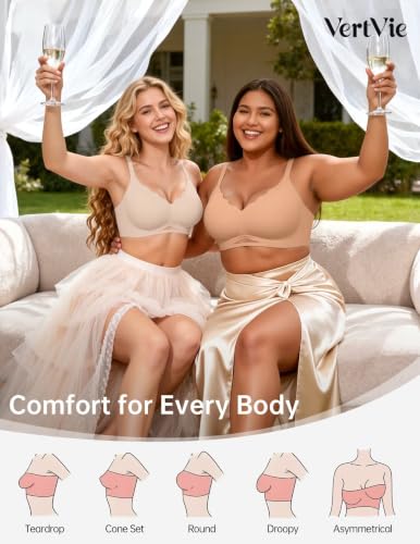 Image of Vertvie Jelly Bras for Women No Underwire Supportive | Seamless Wireless Bralette, Cool Breathable Mesh, Push Up Scalloped V-Neck, Full Coverage Tshirt Bra, Soft Comfortable