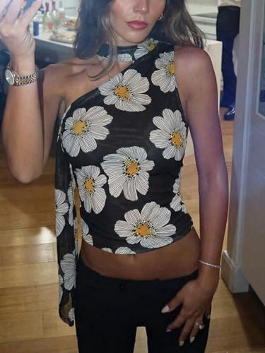 Image of RoseSeek Women's Y2K Leopard Polka Dots Halter Asymmetrical Neck Crop Tops