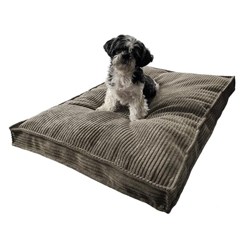 Extrasen Hundebett Hundekissen Cord Große Hunde Waschbar Abriebfest 100 x 70 cm Dunkelbeige XXL