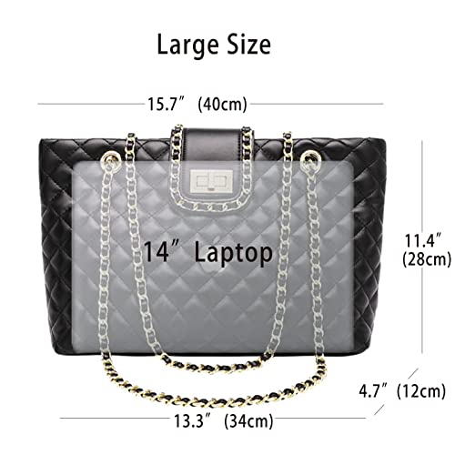 Image of 13.4aa‚¬A inch Women Quilted Double Strap Shoulder Bag Quilted Hobo Tote Handbag Large CapacityiE†blackia€