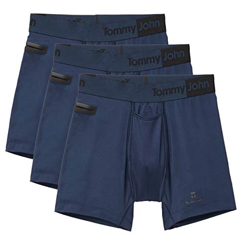 Tommy John Men's 360 Sport Mid Length Boxer Briefs - 3 Pack - No Ride-Up Comfortable Breathable Underwear for Men (Dress Blues, Medium)
