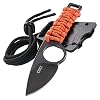 CRKT Tailbone EDC Knife: Everyday Carry Fixed Blade Drop Point Knife with Black Stonewash Finish, Orange Cord Wrapped Handle, Sheath 2415