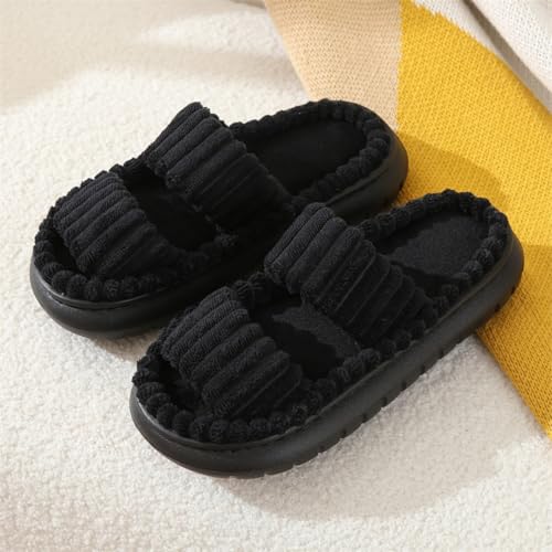 Platform Slippers for Women Corduroy Crossbands Open Toe Slides Sandals Memory Foam House Bedroom Shoes Plush Fuzzy Slip on Indoor Outdoor Winter House Slippers3