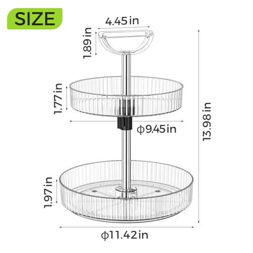 Image of Lazy Susan Organizer - 2 Tier Rotating Spice Rack Turntable, 11.4 inch Plastic Spinning Organizer for Kitchen Cabinet Pantry Countertop Cupboard Bathroom Storage, Clear