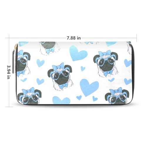 Long Wallets Leather Bifold Wallet for Women Blue Puppy with Zipper Credit Card Holder Large Capacity2