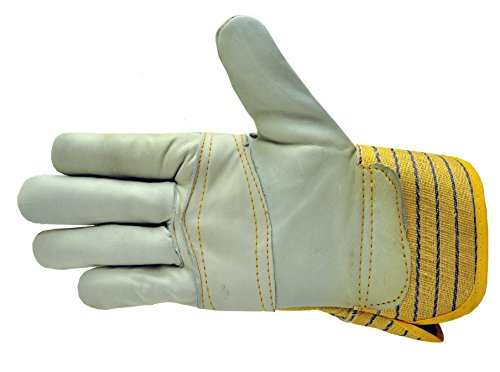 3 Pairs Premium Leather Work Gloves - Mens Work Gloves With Double Palm Cotton Back Rubberized Safety Cuff - Mens Gardening Gloves - Yard Work Gloves For Hard Outdoor Work - Mechanic Gloves For Men