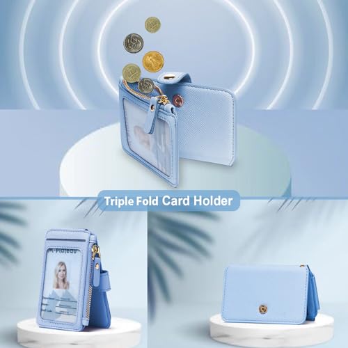 M-Plateau Wallet, Womens Wallet Leather Keychain Wallet With Zipper Coin Pocket ID Window Wrist Strap Gift Box (Sky Blue)4