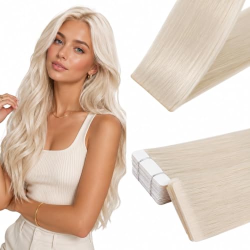 Image of Full Shine Invisible Tape in Hair Extensions Human Hair, Pearl Ice Blonde