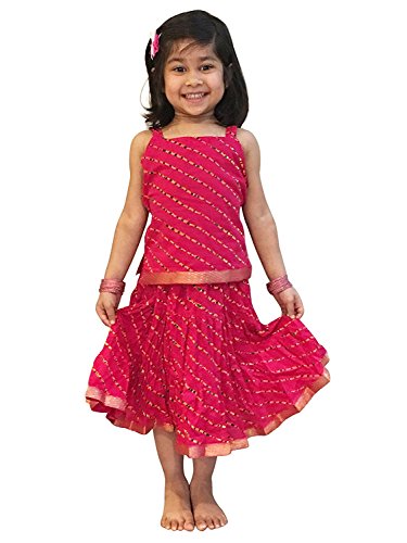Image of DIAMO Girl's Jaipuri Lahariya Block Print Skirt and Top