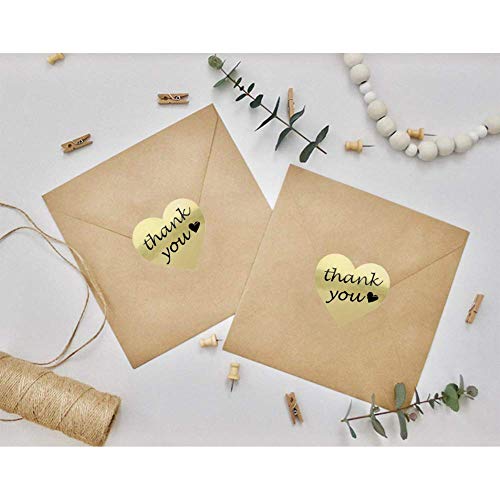 SJPACK Gold Heart Shape Thank You Stickers, Foil Decorative Sealing Labels, 500 Stickers/Roll, 1.5\" Diameter (2 Rolls)