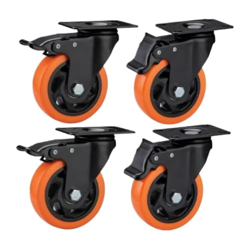 Roulette de frein universelle orange motif floral 4 pouces pour chariot et meuble