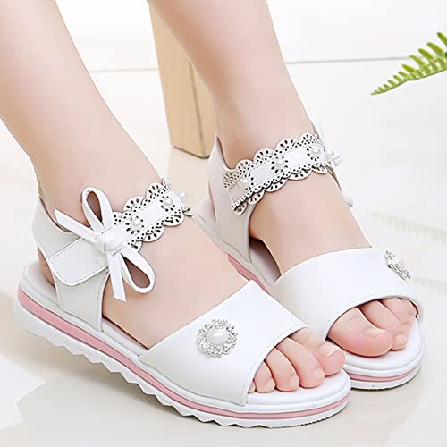 Children Shoes Fashion Flower Thick Sole Sandals Soft Sole Comfortable Princess Sandals Girls Easter Sandals (White, 12.5-13 Years Big Kids)2