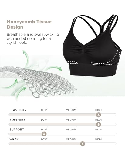 BRXL Strappy Ruched Sports Bra for Women Breathable Seamless Criss Cross Back Light Support Unpadded Bras Exercise Yoga2