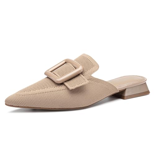 Image of NEWBELLA Women's Flat Pointed Toe Mules, Apricot