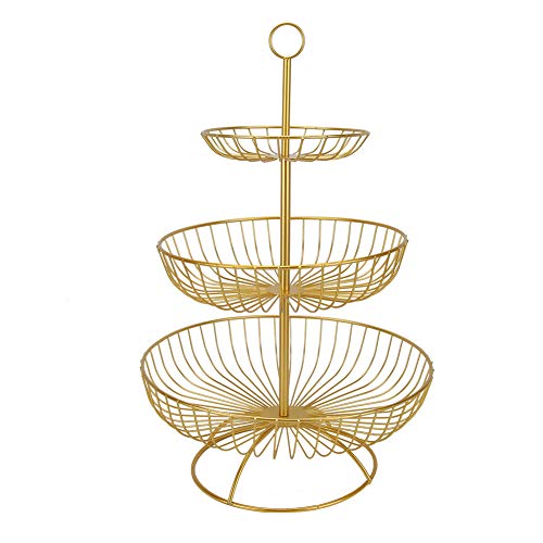 Household Living Room Modern 3-Tier Fruit Dish Plate Storage Basket T TablewareBlack For Home Use, Multifunctional Accessory (Gold)