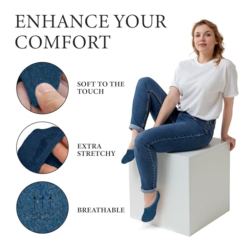 Image of Eedor No Show Socks Women - Low Cut Ankle, Non Slip | Breathable Cotton & Spandex, Flat Boat Line Invisible Socks with Silicone Heel Grips, for Flats, Heals, Loafers