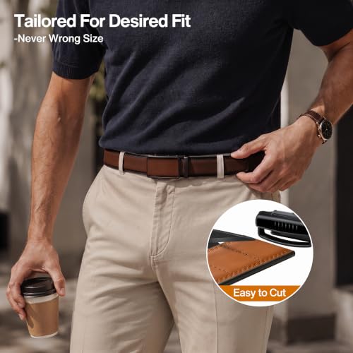 Image of KEMISANT Men's Ratchet Leather Belt 2Pack-Trimmable 1 3 /8 inch-Gift Boxed
