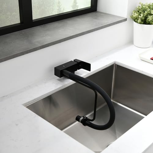 Robinet cuisine rabattable mitigeur noir pliable avec bec orientable 360°