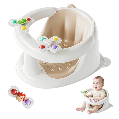 FOVVZDIL Baby Bath Seat 6 Months Plus with Toys Safe Infant Baby Bath Chair with Anti-Slip Suction Cups Design for Newborns to 12 Months