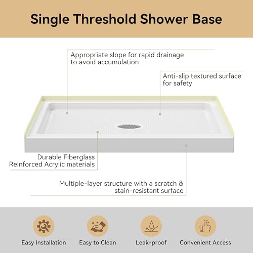 Image of HOROW Shower Base 36 inch x 36 inch, Square Single Threshold Shower Pan for Bathroom, Non-Slip Texture, White Acrylic Shower Base Pan with Stainless Steel Chrome Drain, Center Drain Location