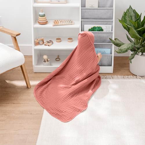 Image of Comfy Cubs Hooded Baby Towel 2-Pack, Large 32 x 32 Inch - 6 Layer 100% Muslin Cotton for Babies, Toddlers and Kids - Soft & Absorbent Baby Bath Towels - Unisex Design for Bath Time - Dusty Rose