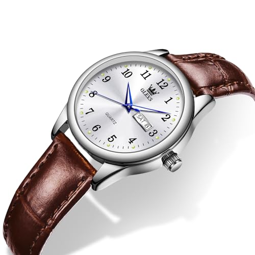 OLEVS Women's Classic Brown Leather Analog Watch - Waterproof Wrist Watch with Day & Date Function for Casual Elegance - Image 9