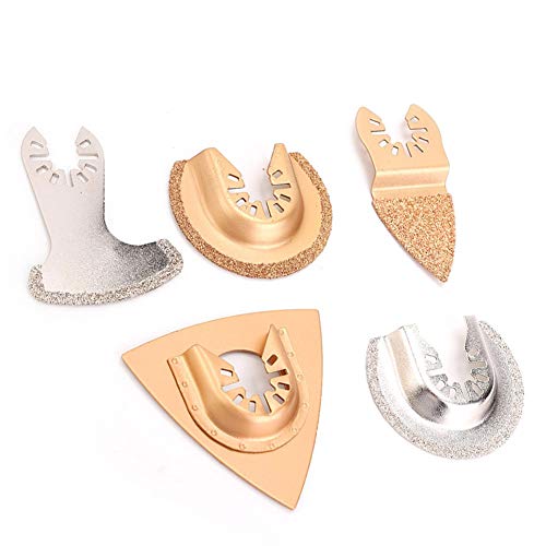 LANTRO JS - 5-teilige oszillierende Universal-Hartmetall-Sägeblätter, gemischte Multitool-Sägeblätter, halbkreisförmig, dreieckig, Diamant-Oszillations-Multi-Holz-Schleifwerkzeug Cover