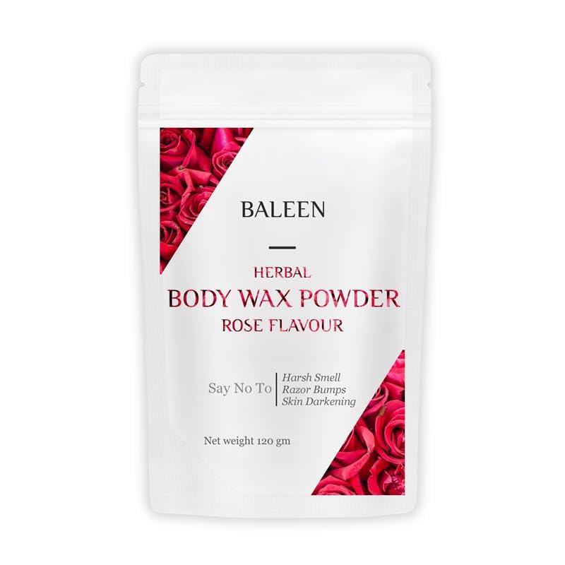 Image of BALEEN Bikini Wax Powder Women with Rose Flavour 120 Gm (Pack Of 1) | Painless Herbal Hair Removal Powder for women Bikini Area, Legs, Hands & Underarms with No Harmful Chemicals, No Irritation