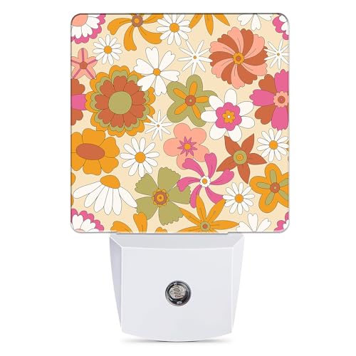 Image of Vintage Boho Floral Night Light Plug in Wall Lamp Smart Dusk to Dawn Sensor for Home Decorative, Kids Room Bedroom Bathroom Kitchen Hallway Gifts