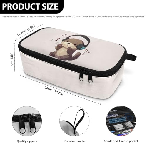 Image of Cute Otter Large Pencil Case for Girls Music Note Pencil Pouch for 2Nd 3Rd Kids Pencil Bag for Children Boys Portable Pencil Organizer for Toddler Ninas School Supplies for Study