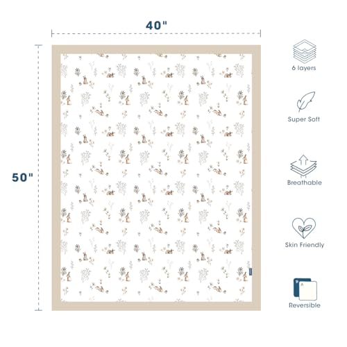 Image of GRSSDER Cotton Muslin Quilt Blanket - Silky Soft and Breathable Baby Blanket Quilt, Oversized Muslin Blankets for Newborns, Toddlers & Kids, 6 Layers Reversible Design for All Seasons, 40 inch x 50 inch
