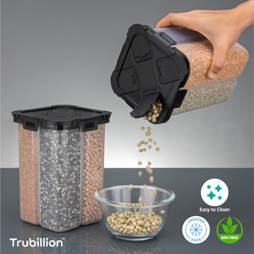 Image of SplitBox 4-Section Kitchen Food Storage Container,2000ml BPA-Free Transparent,Black Lid,Removable Divider,Freezer Safe,Stackable Space,Saving Design,For Pulses,Snacks,Dry Fruits (Black)
