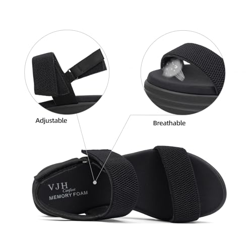 VJH confort Women's Wedge Sandals, Open Toe Ankle Strap Casual Platform Sandals3