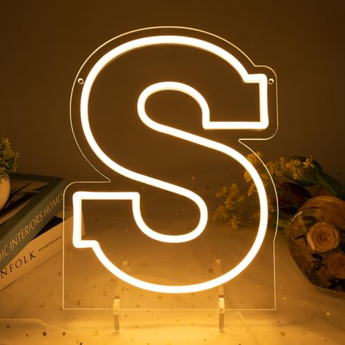Image of Light Up Letters S, Led Marquee Letter Lights Neon Sign, 13.9 inch Height Decorative Lighted Alphabet Number, Battery /USB Powered Led Letters Lights for Wedding, Birthday, Party, Christmas or Home Decor