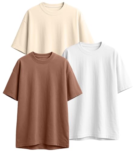 Image of Veirdo 100% Pure Cotton Drop Shoulder Oversized Baggy Fit Half Sleeve Plain Solid Round Neck Multicolor T-Shirt Combo for Men (Pack of 3) (Sizes S-2XL)