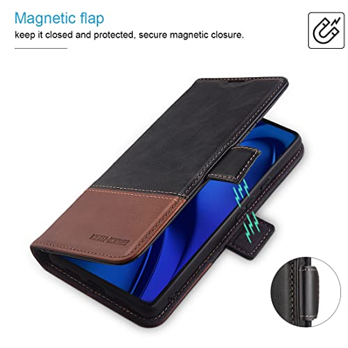 Kezihome Case For Google Pixel 6 Pro, [Rfid Blocking] Genuine Leather Wallet Case With Card Slots Stand Flip Phone Cover For Google Pixel 6 Pro 5G (2021) (Black/Brown) #TOP4