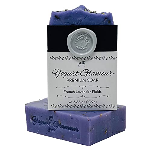 Yogurt Glamour-French Lavender Fields-Natural Handmade Yogurt Bar Soap- Creamy, Moisturizing and Soothing. With Essential Oils of Lavender and Patchouli(4 oz).