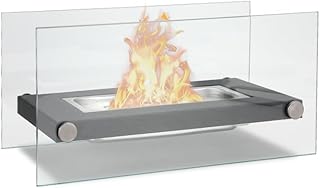 Hshelekte Table Fireplace Table Fire, Bio Ethanol Fireplace Table Fire for Indoor & Outdoor Alcohol Fireplace with Round Arch with 2 Burning Chambers Decoration Windbreaks, 170ml Ethanol Capacity
