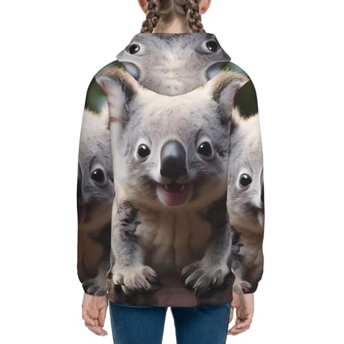 Cute Koala Print Girls Athletic Zip Up Hoodies,Sweatshirts with Pockets Long Sleeve Hooded Jackets, for 7-18 Y4