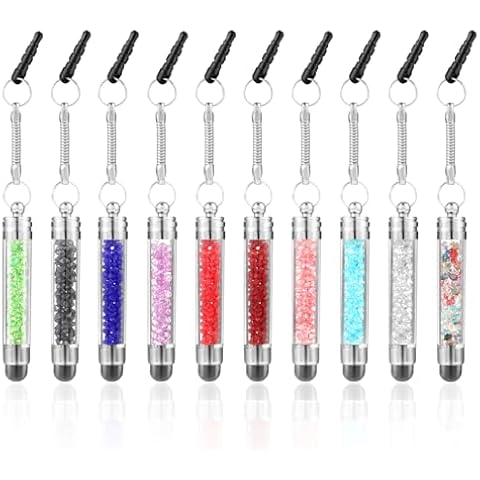 JIEYAO 10 Pcs Mini Phone Stylus Pens, Colors Crystal Tablet Stylus, Short Touch Screen Pen with 3.5mm Jack Connector Portable Touchscreen Pens Universal Mobile Phone Pen for Smartphones Tablets Cover