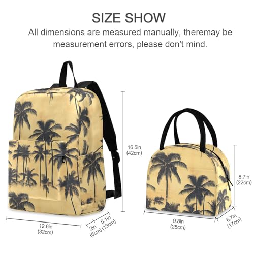 Backpack Lunch Box Set Large Capacity Travel Backpacks and Insulated Lunch Bag for Commute Hiking Picnic Silhouettes Palm Print2