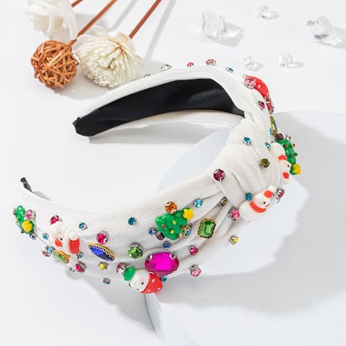 Mixcbe Christmas Jeweled Headband For Women Red Green Crystal Xmas Tree Snowman Embellished Knotted Hairband Ladies Twist Wide White Hair Band Accessories Fashion Holiday Hairband Gifts thumb #3