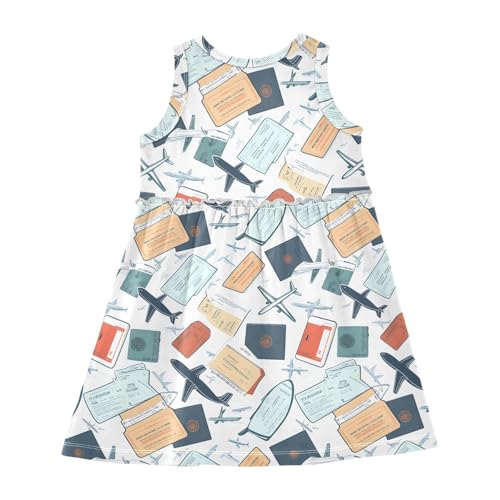Passports Boarding Airplane Girls Summer Sleeveless Dress Casual Sundress 2-8 Years2