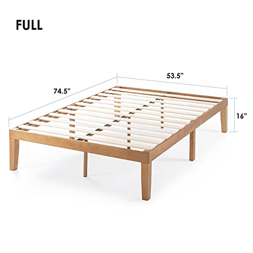 Mellow Naturalista Classic 16 Inch Solid Wood Platform Bed with Wooden Slats, Natural Pine, Full