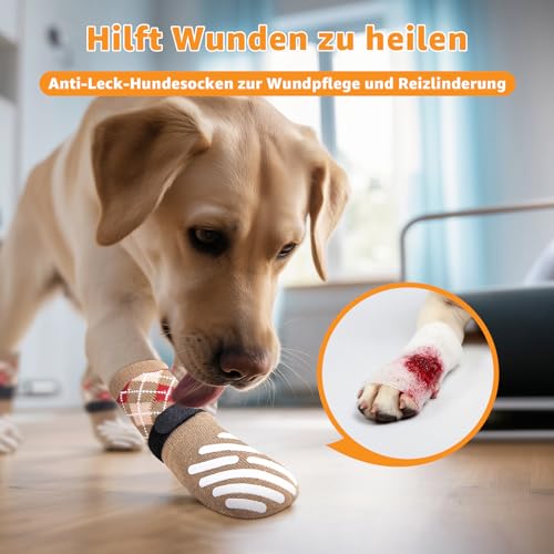 PICK FOR LIFE 4 Stück Hundesocken Pfotenschutz Anti Rutsch, Hundestoppersocken mit Klettverschluss für Hartholzböden im Innenbereich, Socken für kleine, mittlere und große Hunde
