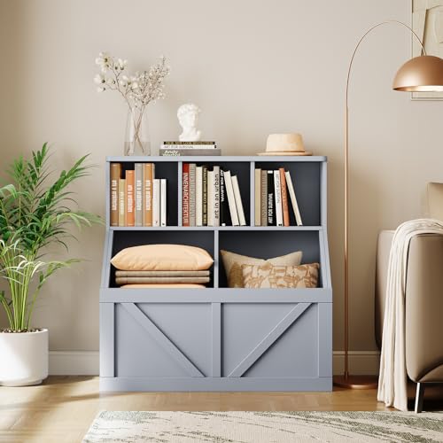 GarveeHome Kids Toy Storage Organizer, Kids Bookshelf and Toy Storage, Toddlers Bookshelf Toy Organizer for Kids Rooms Playroom Bedroom Nursery Daycare, Gray